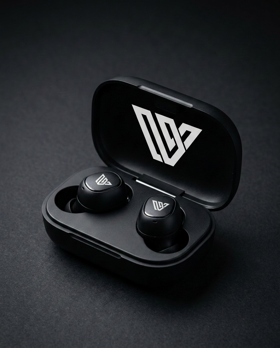 Black Ear Pods with white VWV logo